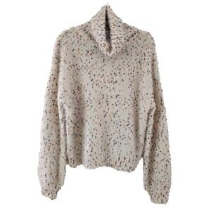 Gabrielle James Sweater Medium Cream Speckled Knit Turtleneck Oversized Pullover